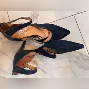 Navy Franco Sarto strapped heels